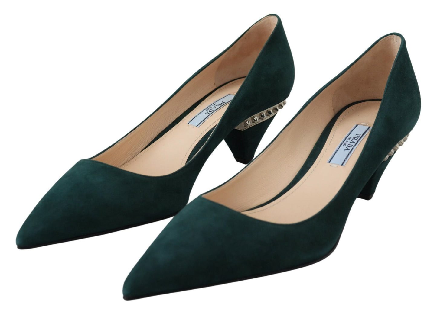 Prada Elegant Green Suede Heels Pumps