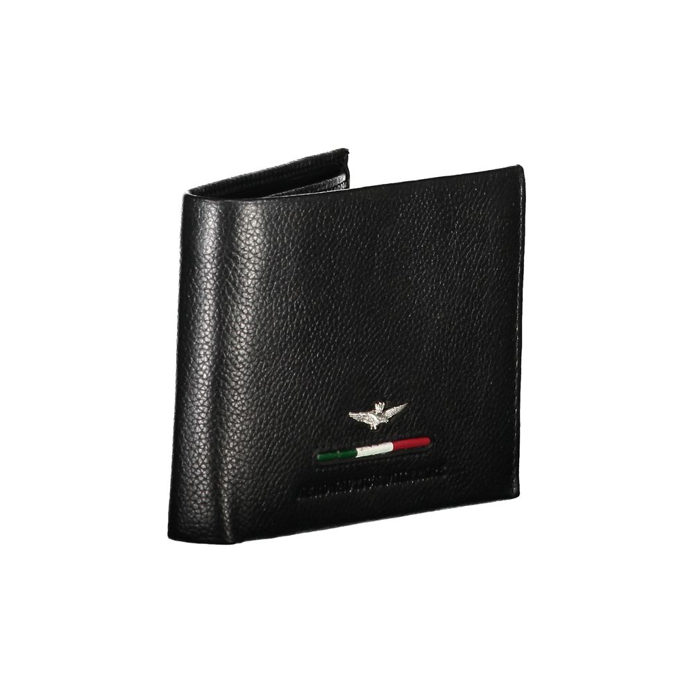 Aeronautica Militare Elegant Black Leather Two-Compartment Wallet