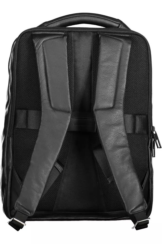 Piquadro Elegant Black Leather Backpack with Combination Lock