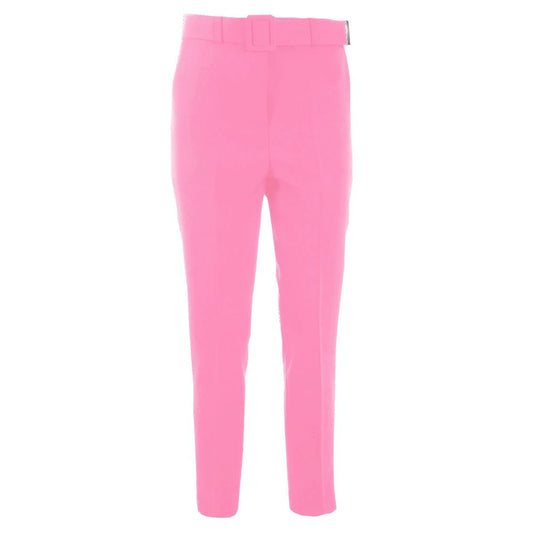 Yes Zee Elegant Pink Crepe Trousers with Ribbon Belt