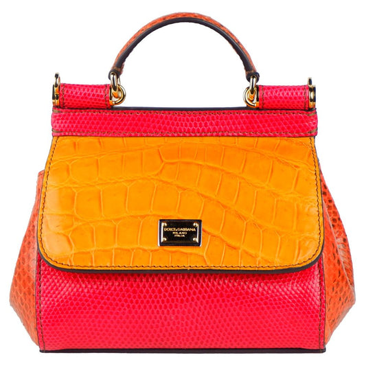 Dolce & Gabbana Red Leather Di Crocodile Handbag