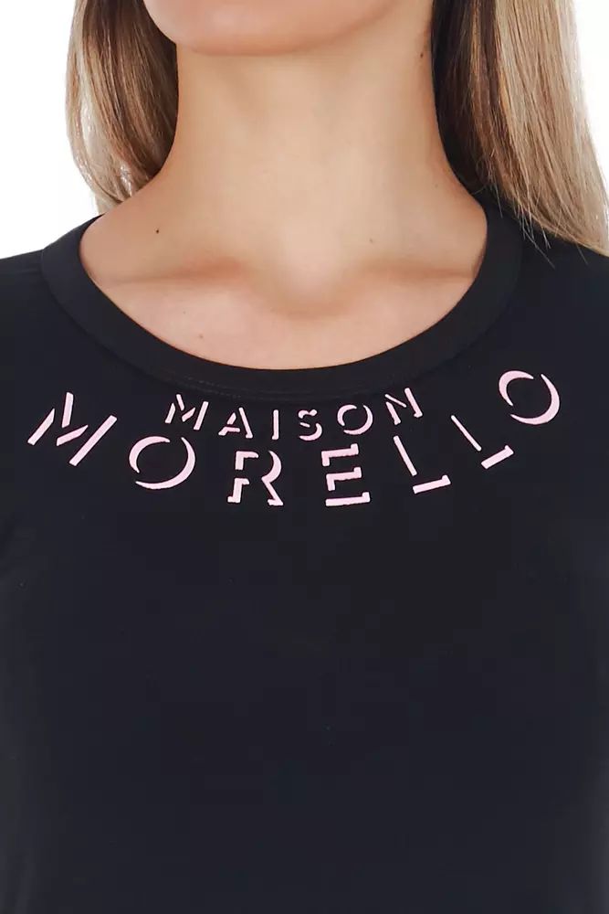 Frankie Morello Sleek Black Cotton Blend Tee with Front Print