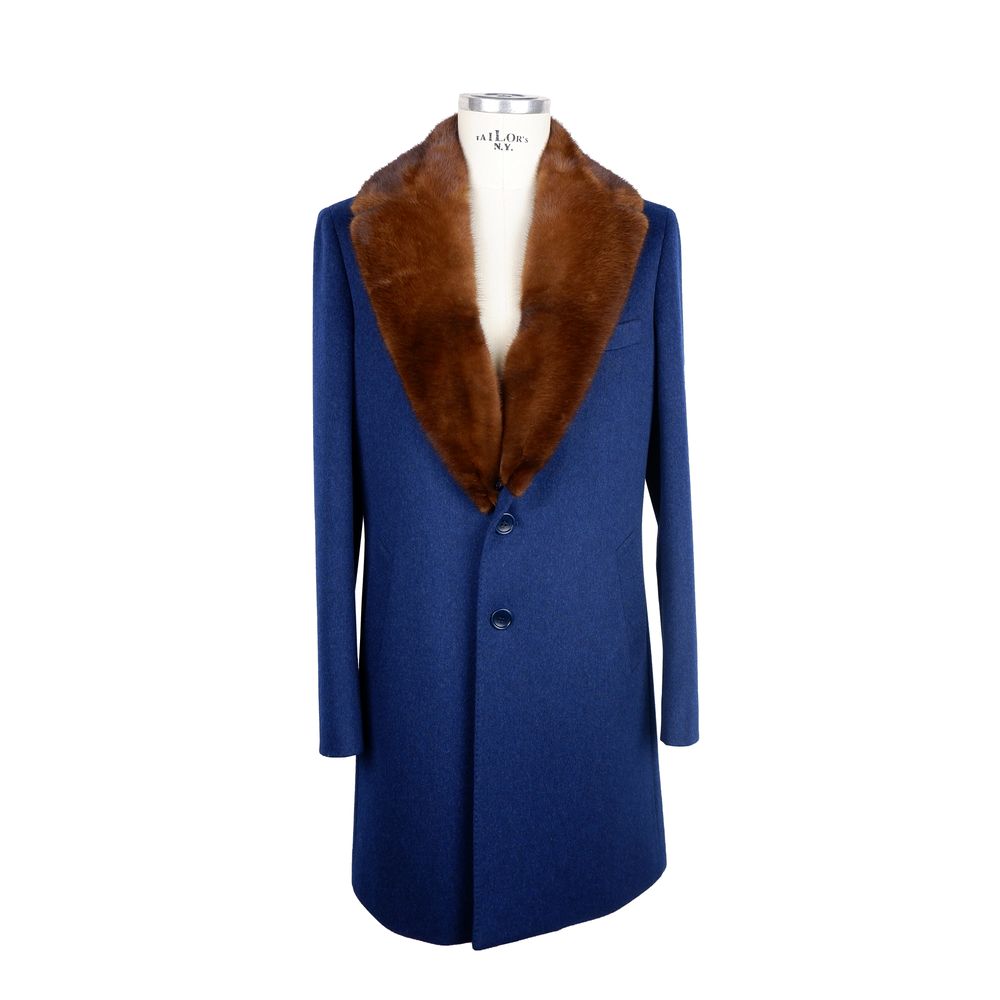 Made in Italy Elegant Virgin Wool Coat with Mink Fur