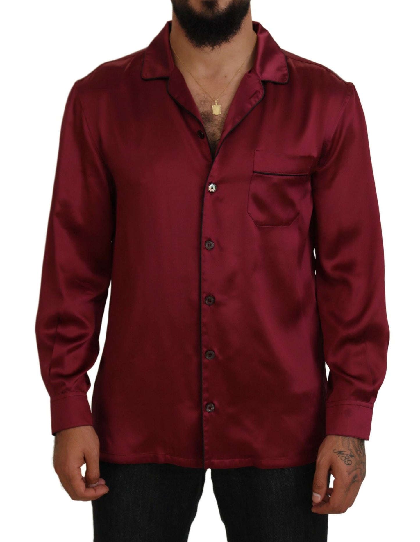 Dolce & Gabbana Elegant Silk Pajama Top in Bordeaux