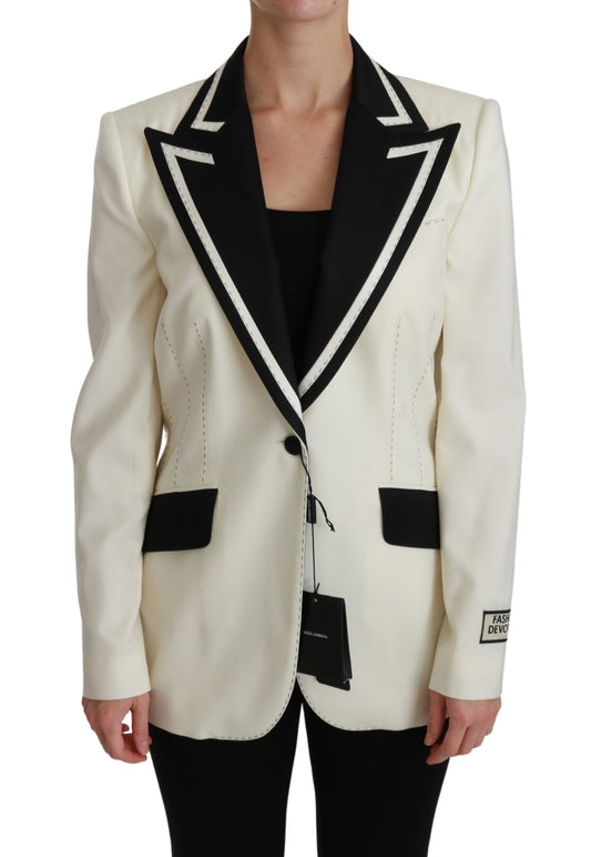 Dolce & Gabbana Elegant Cream & Black Detailed Blazer