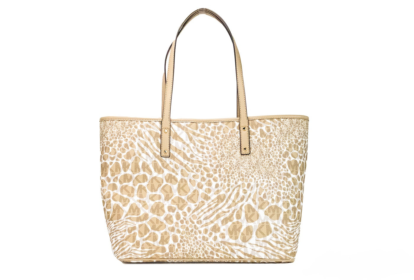 Michael Kors Carter Large Camel Animal Print PVC Open Tote Shoulder Bag Purse