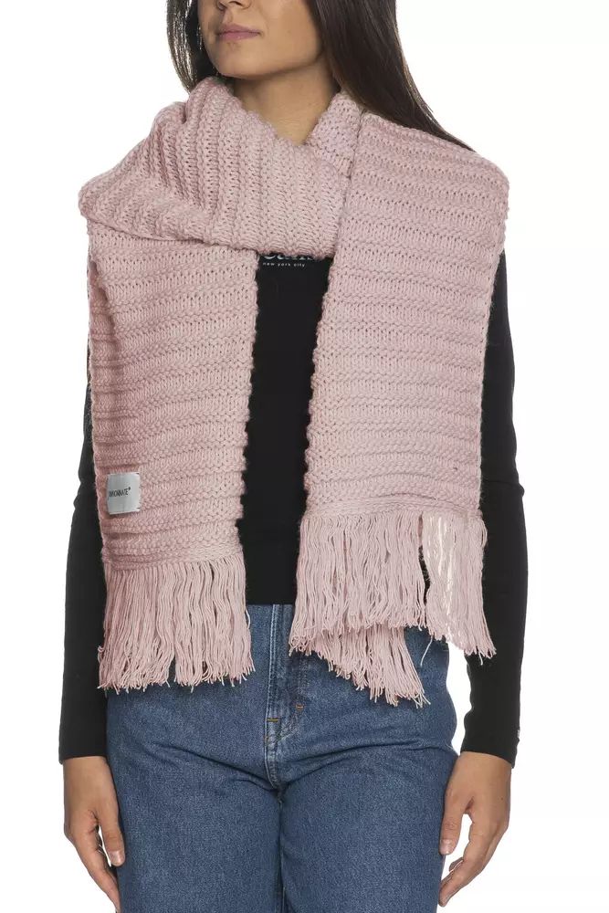 Hinnominate Elegant Long Knit Fringed Scarf in Blush Pink