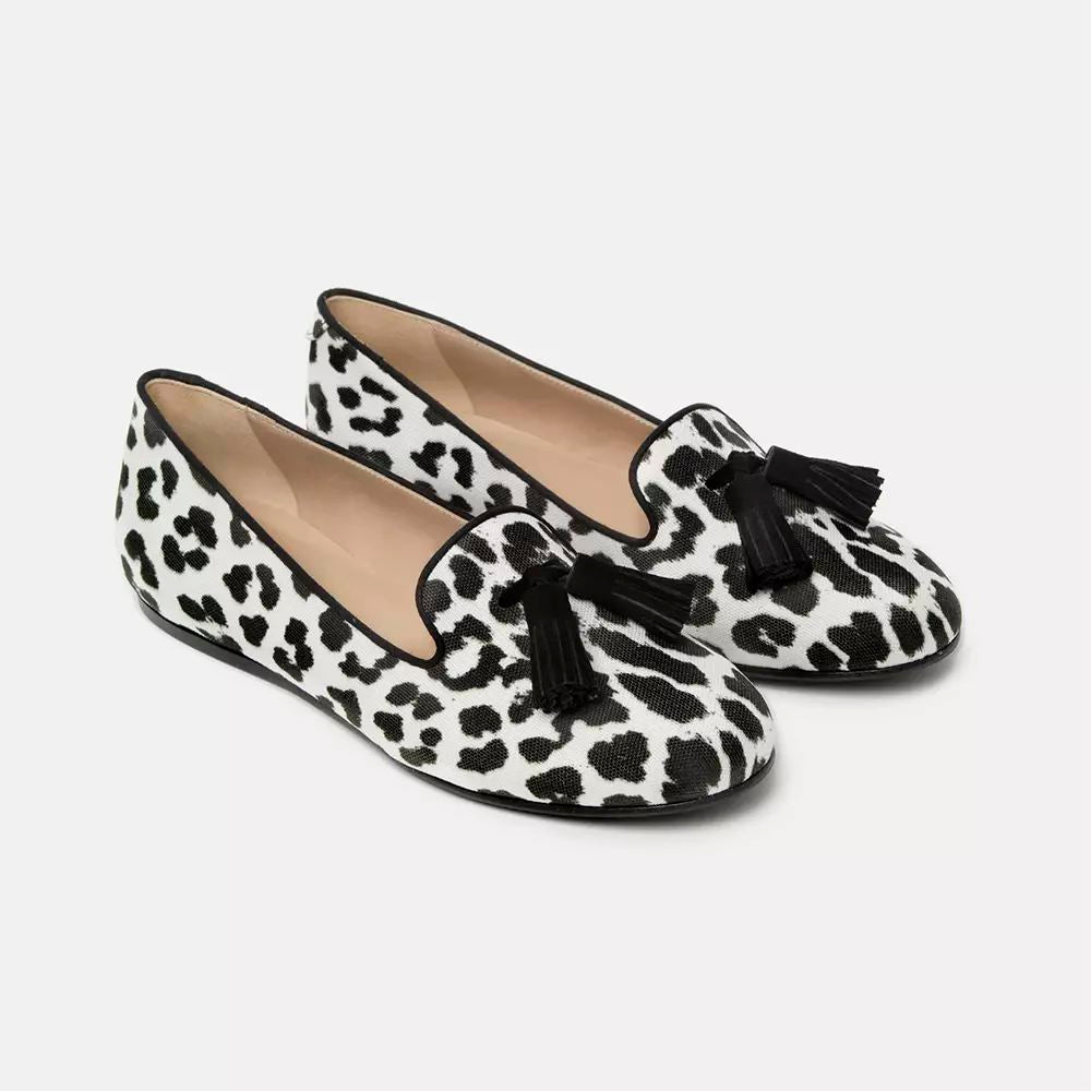 Charles Philip Elegant Silk Leopard Print Loafers