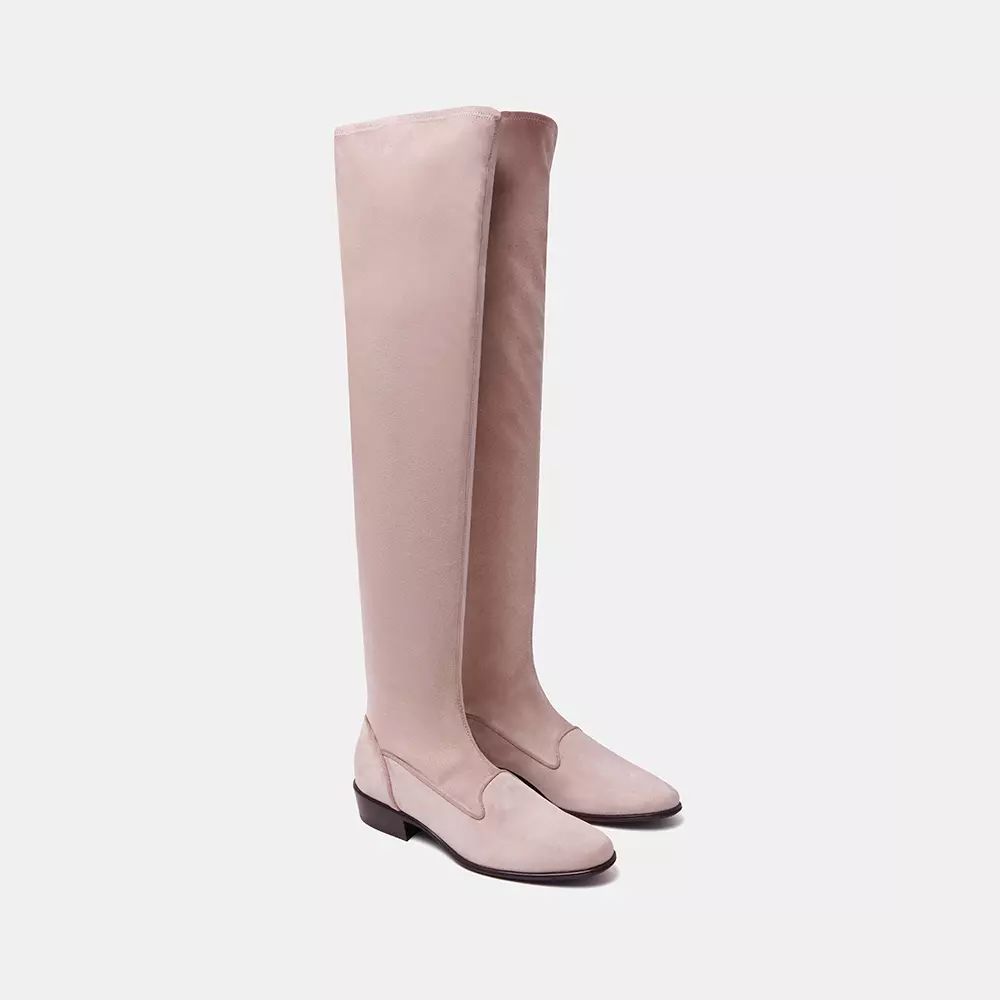 Charles Philip Elegant Beige Suede Leather Knee-High Boots