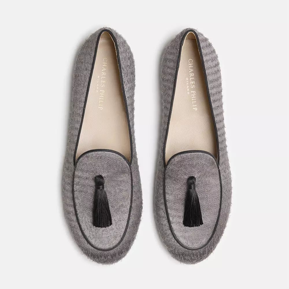 Charles Philip Elegant Textured Gray Slip-On Loafers