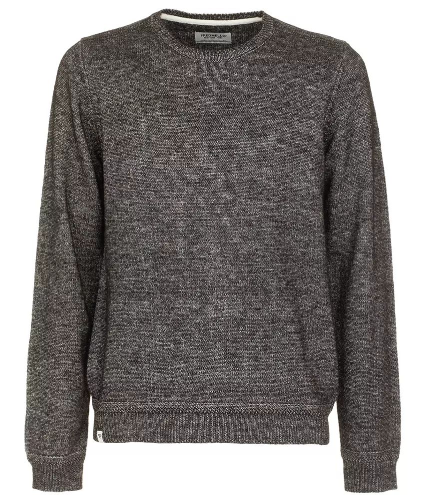 Fred Mello Anthracite Grey Crew Neck Cotton Blend Sweater