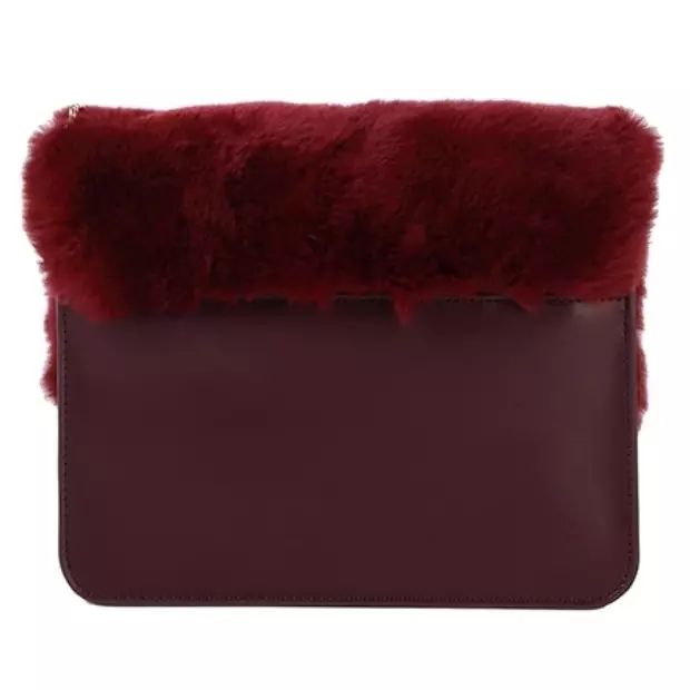 Baldinini Trend Chic Calfskin Crossbody with Eco-Fur & Chain Strap