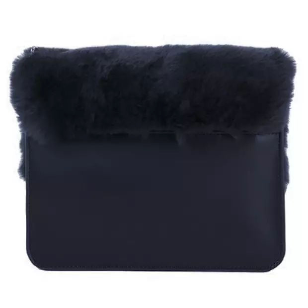 Baldinini Trend Chic Calfskin Crossbody with Eco-Fur Accent