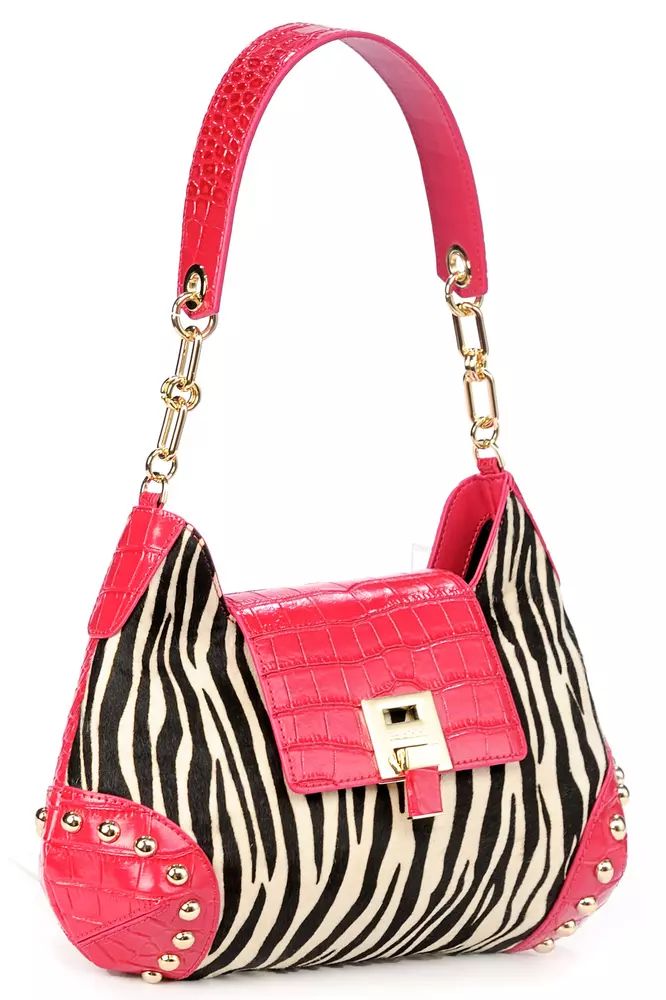 Baldinini Trend Exotic Print Calfskin Shoulder Bag with Chain Strap