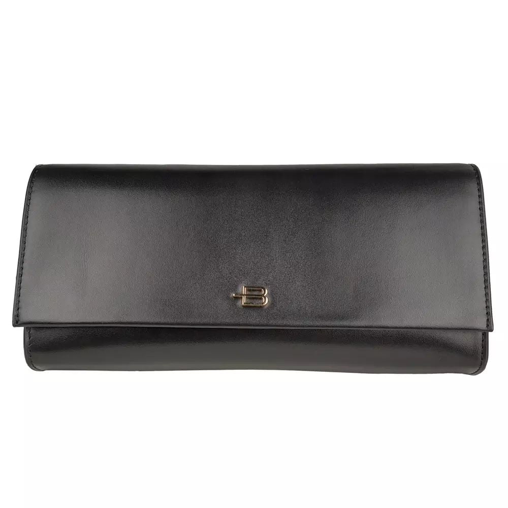 Baldinini Trend Elegant Black Calfskin Clutch with Strap