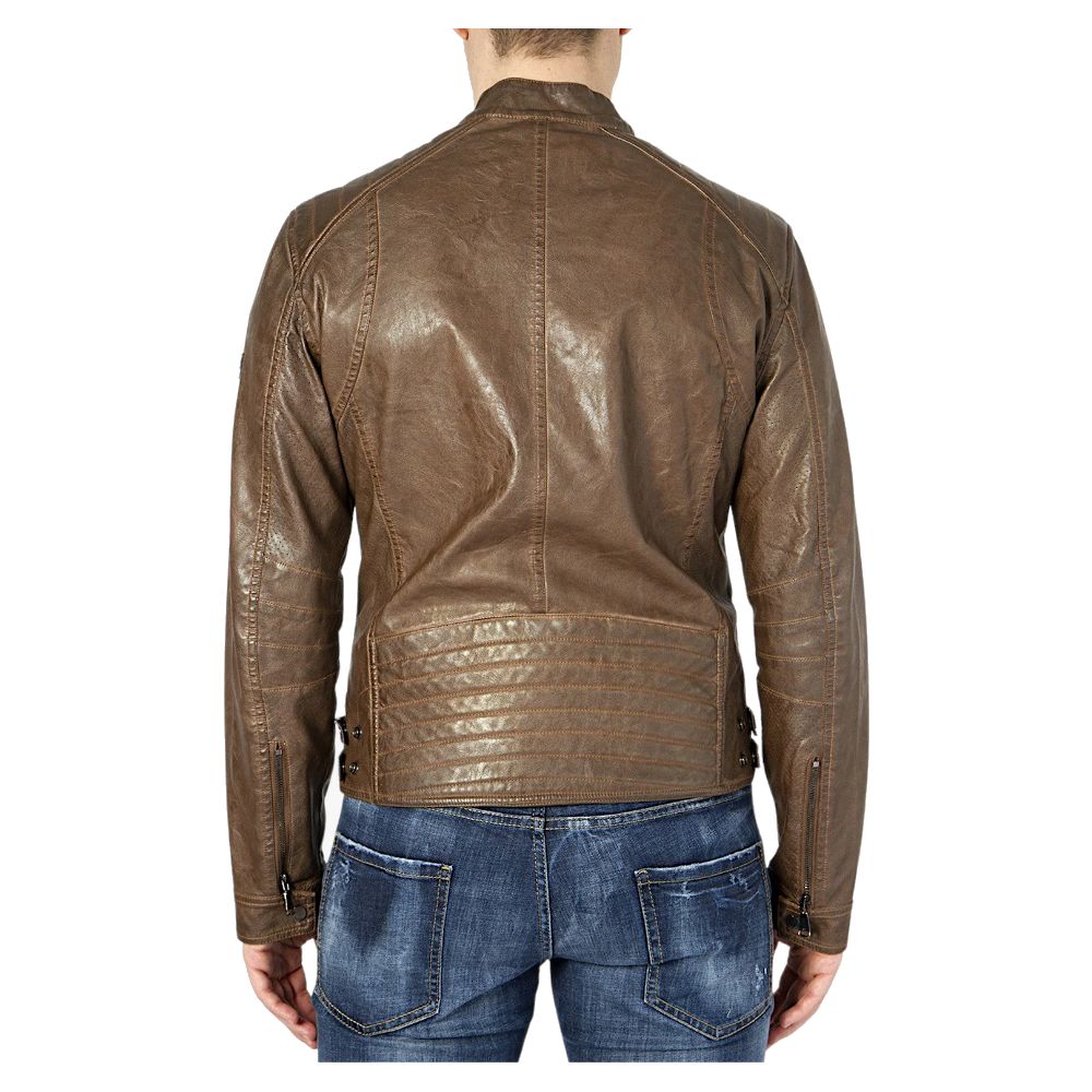 Yes Zee Eco-Leather Zip Jacket with Button Details