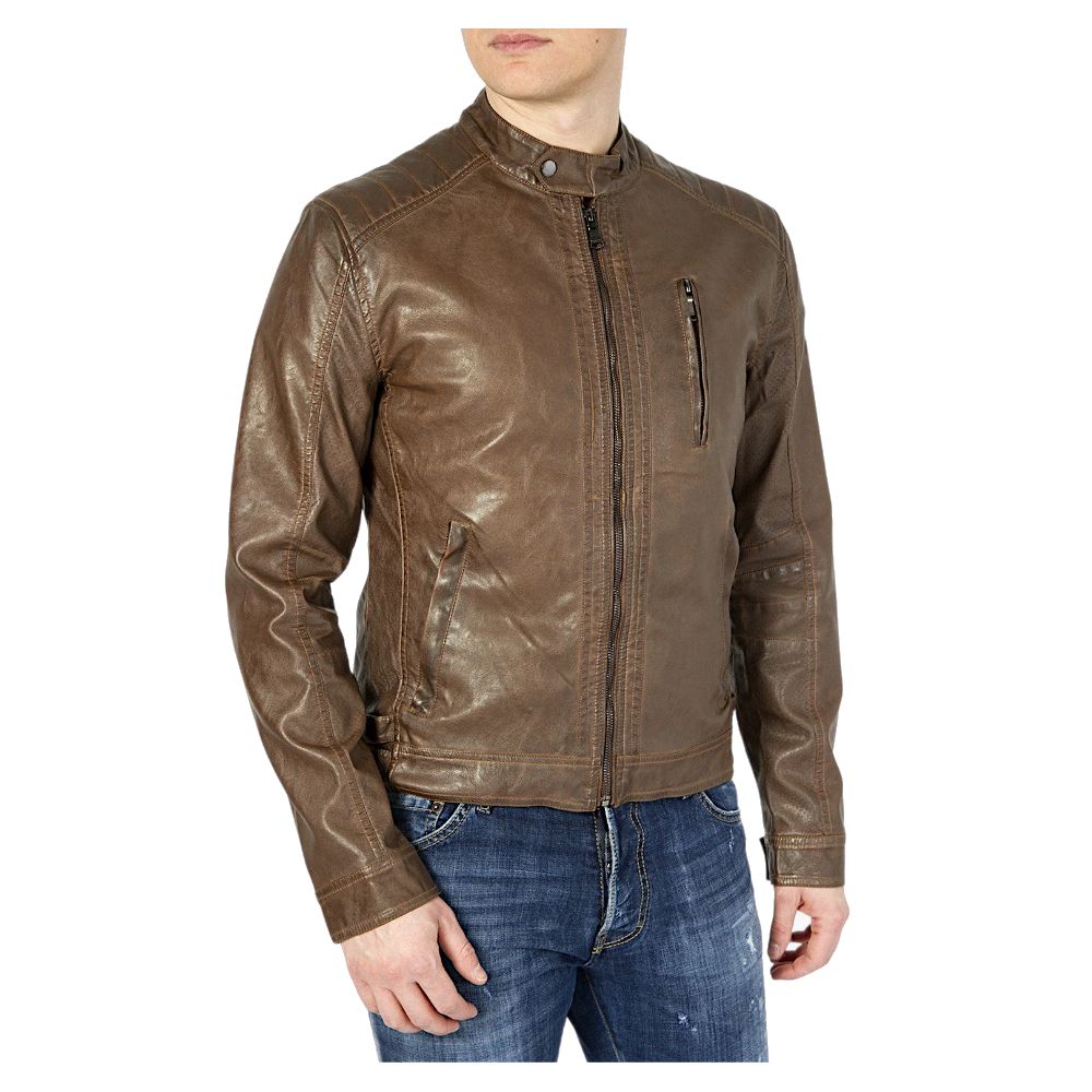 Yes Zee Eco-Leather Zip Jacket with Button Details