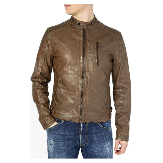 Yes Zee Eco-Leather Zip Jacket with Button Details