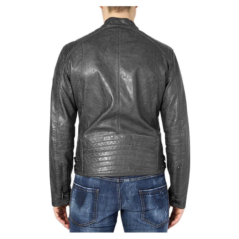 Yes Zee Sleek Eco-Leather Zip-Up Jacket with Button Details