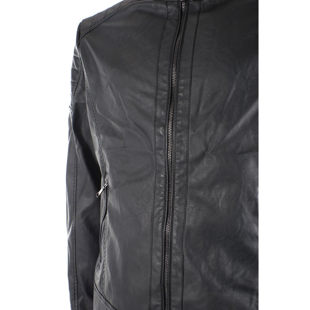 Yes Zee Sleek Eco-Leather Zip Jacket in Black