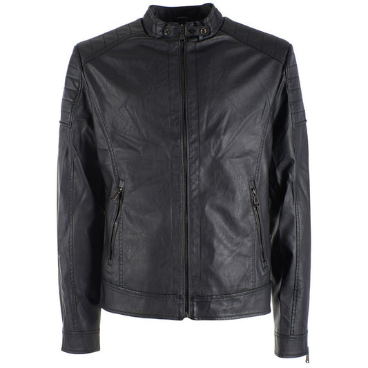 Yes Zee Sleek Eco-Leather Zip Jacket in Black