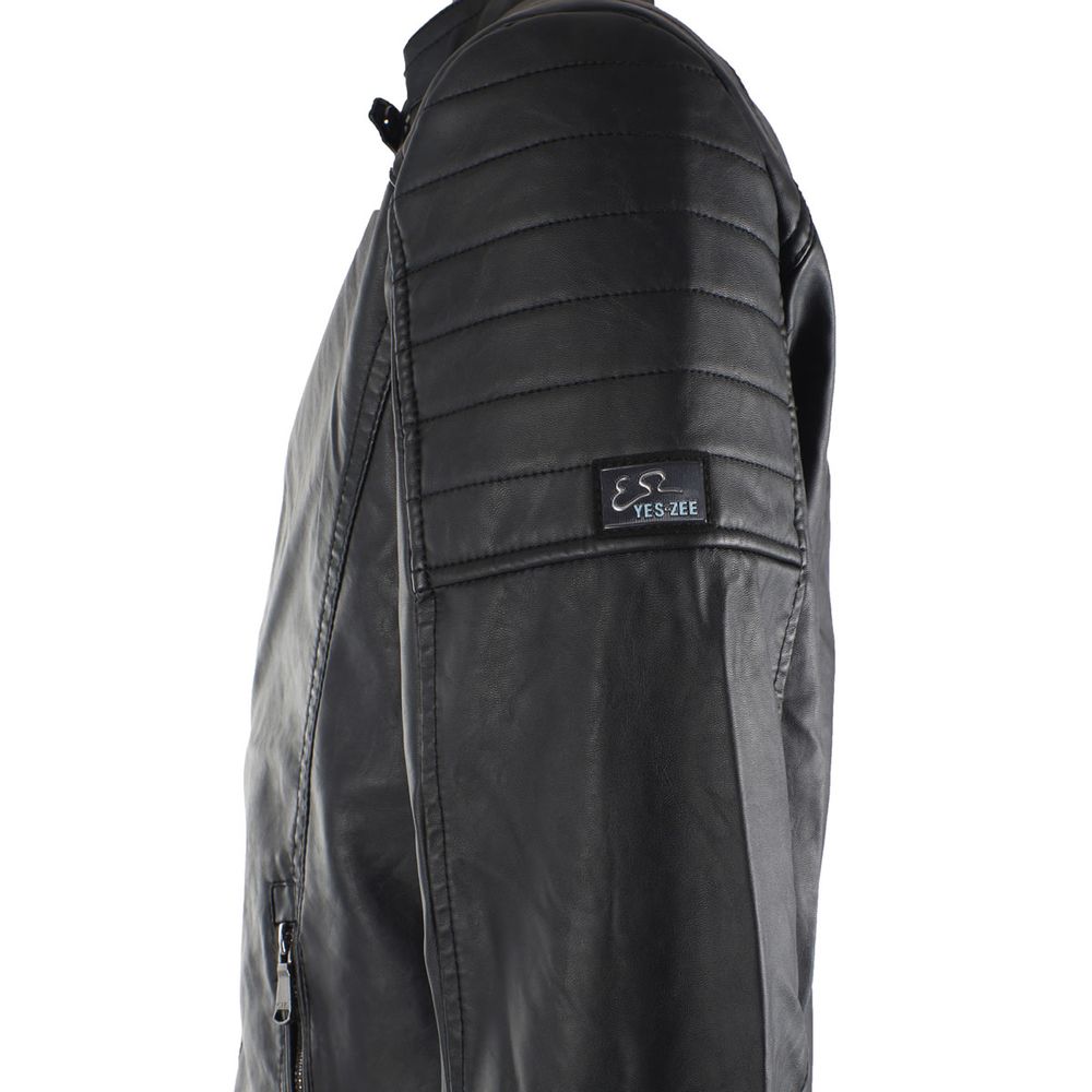 Yes Zee Sleek Eco-Leather Zip Jacket in Black