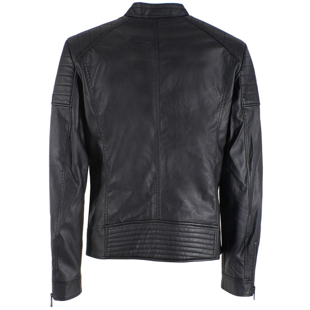 Yes Zee Sleek Eco-Leather Zip Jacket in Black