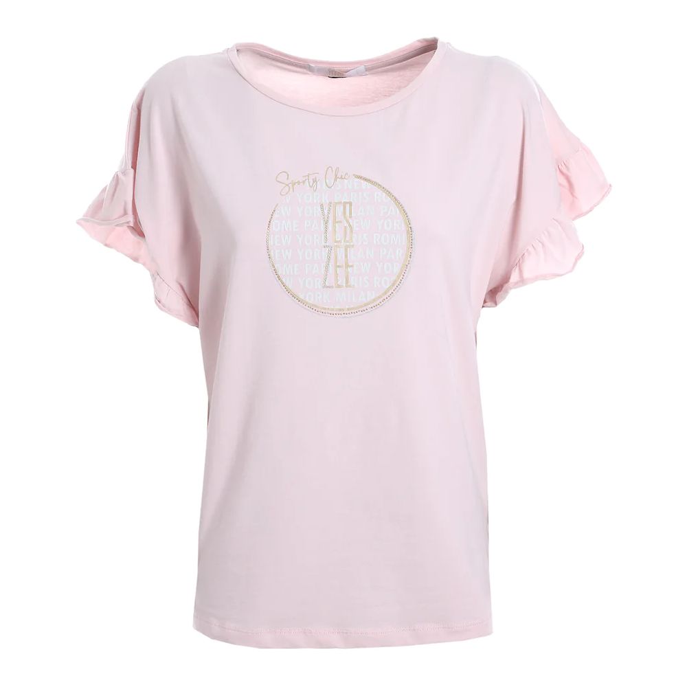 Yes Zee Chic Pink Bat Sleeve Cotton Tee with Ruffles