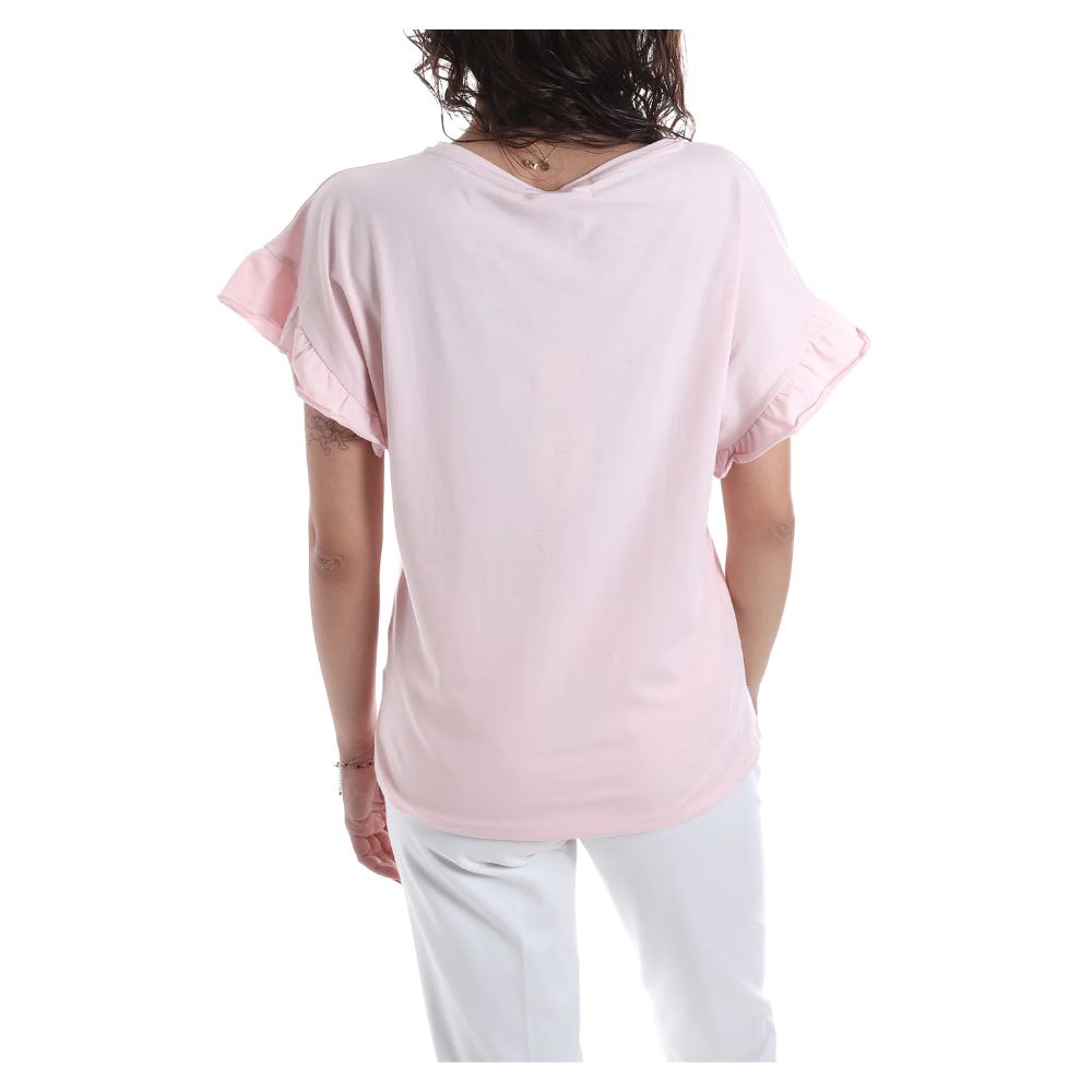 Yes Zee Chic Pink Bat Sleeve Cotton Tee with Ruffles