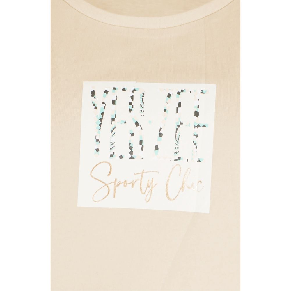 Yes Zee Chic Beige Crew-Neck Cotton Tee