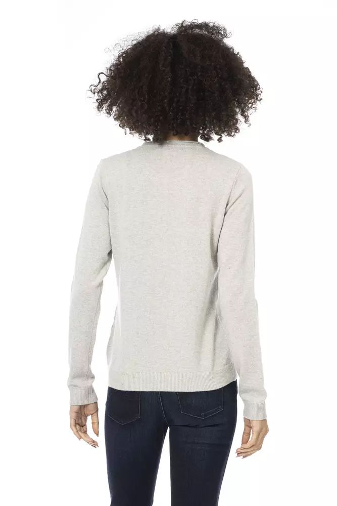 Baldinini Trend Chic Gray Wool-Blend Monogrammed Sweater