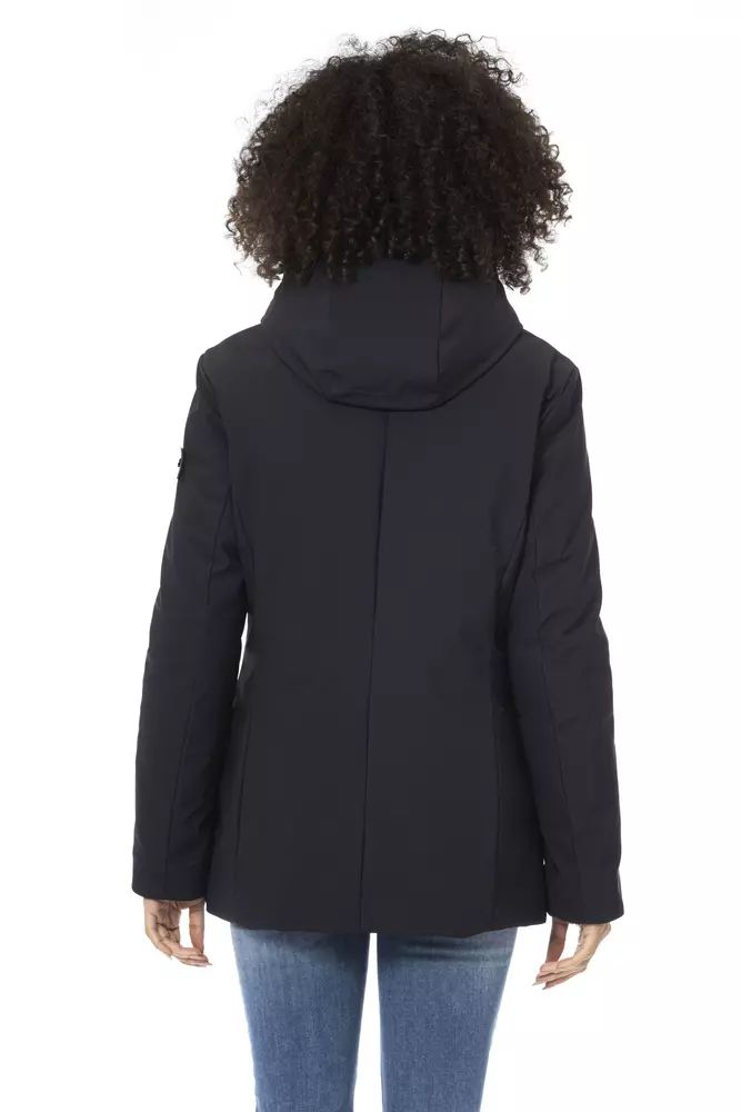 Baldinini Trend Chic Blue Short Down Jacket with Adjustable Hood