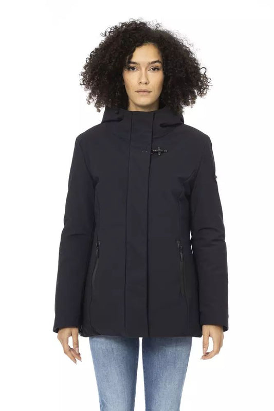 Baldinini Trend Chic Blue Short Down Jacket with Adjustable Hood