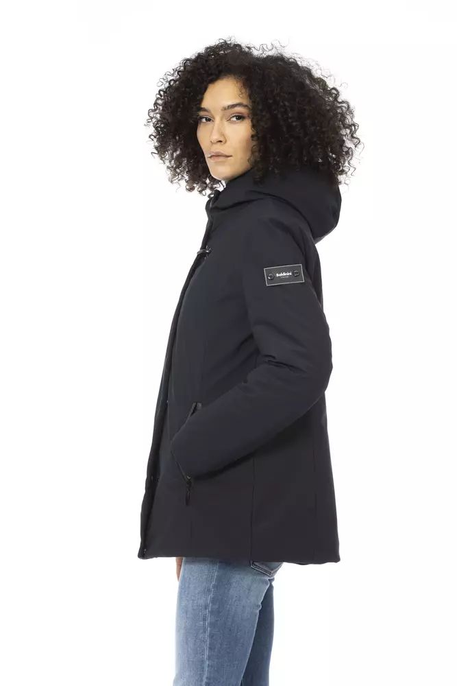 Baldinini Trend Chic Blue Short Down Jacket with Adjustable Hood