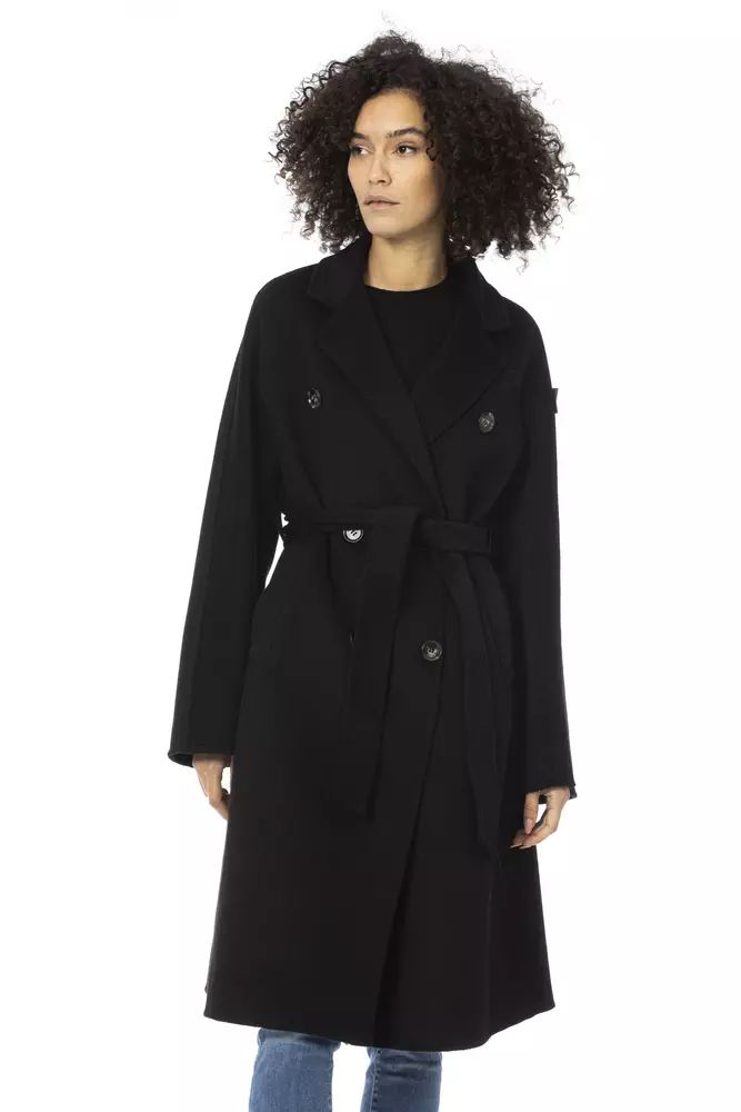 Baldinini Trend Chic Wool-Blend Trench with Monogram Accents