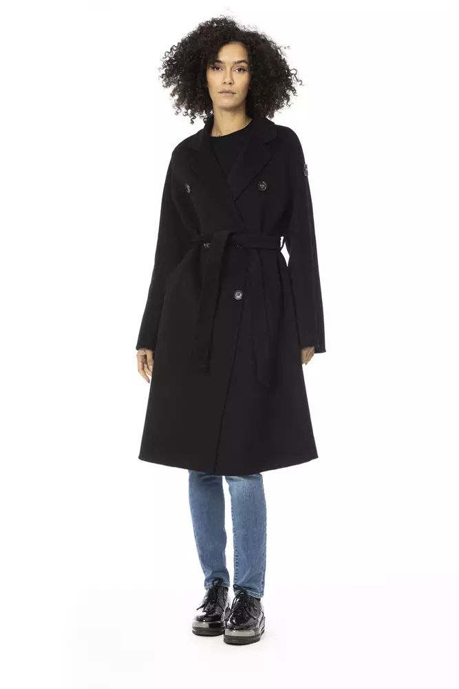 Baldinini Trend Chic Wool-Blend Trench with Monogram Accents