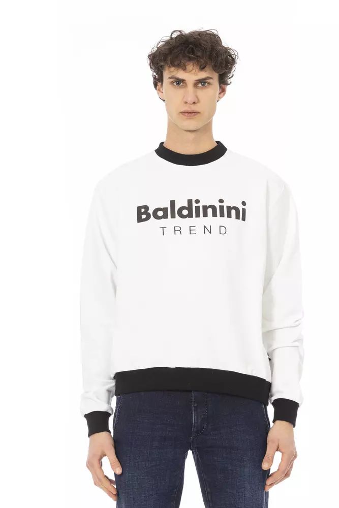 Baldinini Trend Chic White Cotton Fleece Hoodie with Front Logo