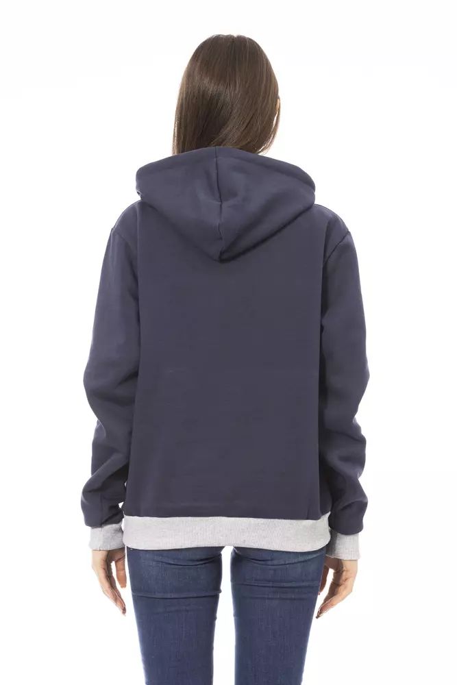 Baldinini Trend Chic Blue Cotton Hoodie with Front Logo