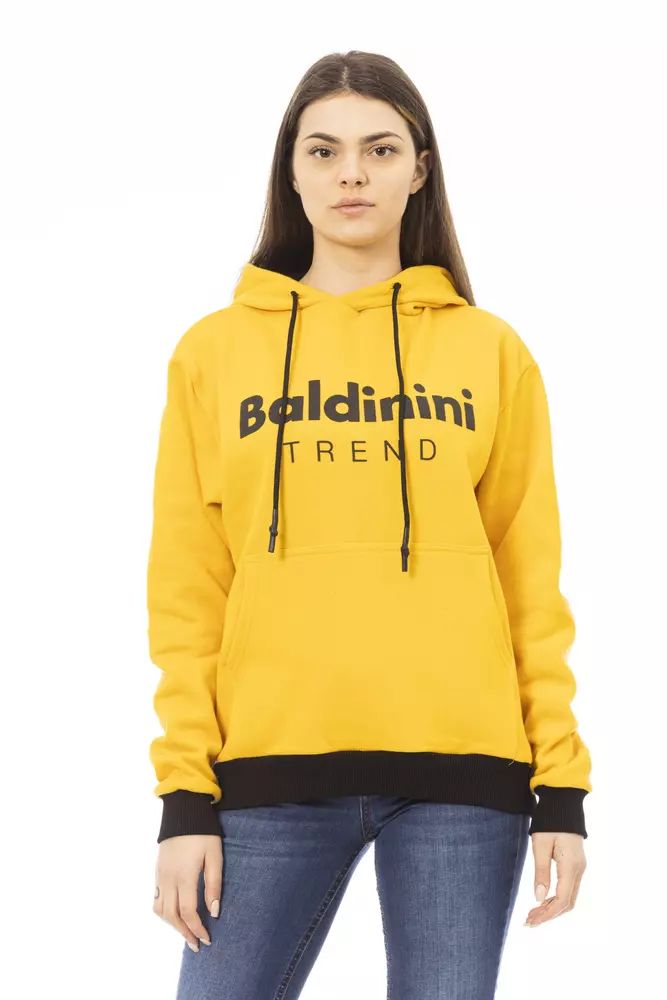 Baldinini Trend Chic Yellow Cotton Fleece Hoodie with Maxi Pocket