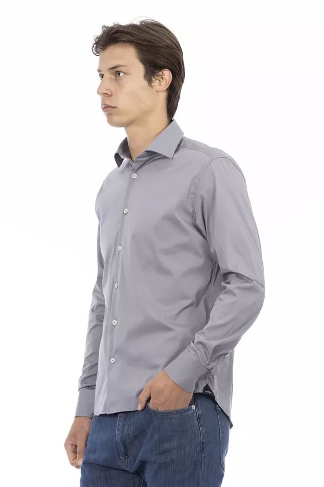 Baldinini Trend Chic Gray Slim Fit Designer Shirt