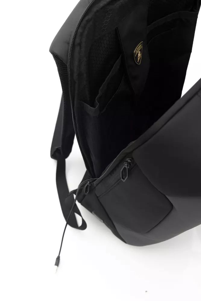 Automobili Lamborghini Sleek Gray Nylon Backpack with Logo Detail