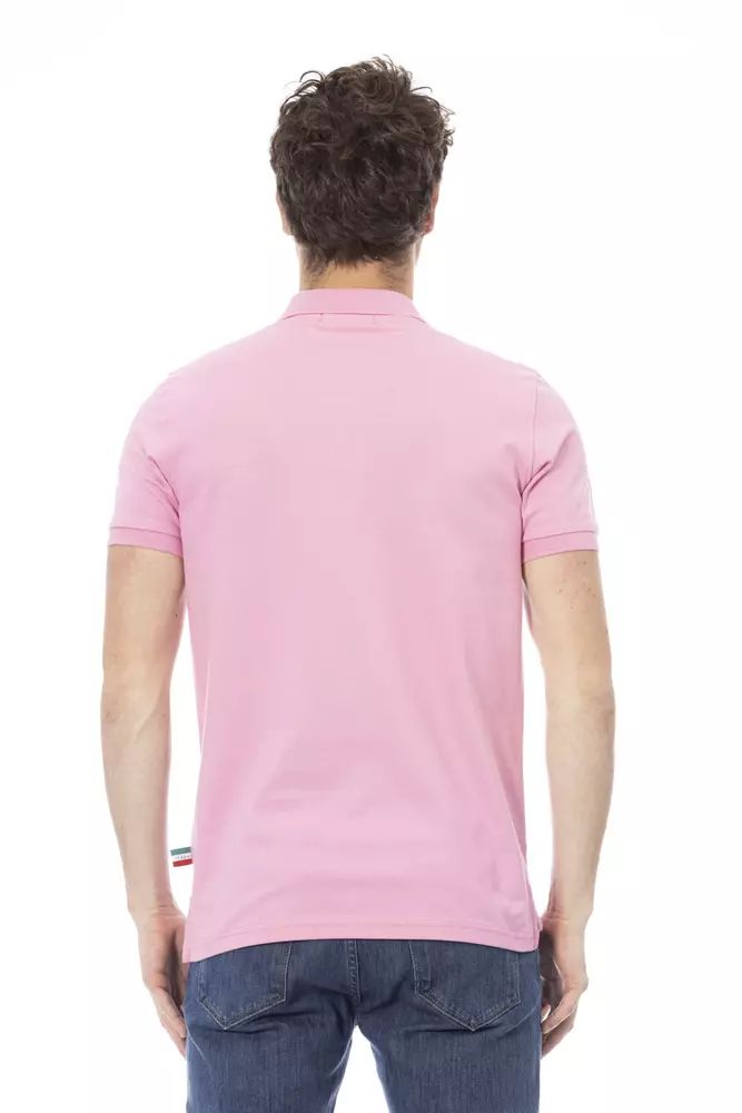 Baldinini Trend Chic Pink Cotton Polo with Elegant Embroidery