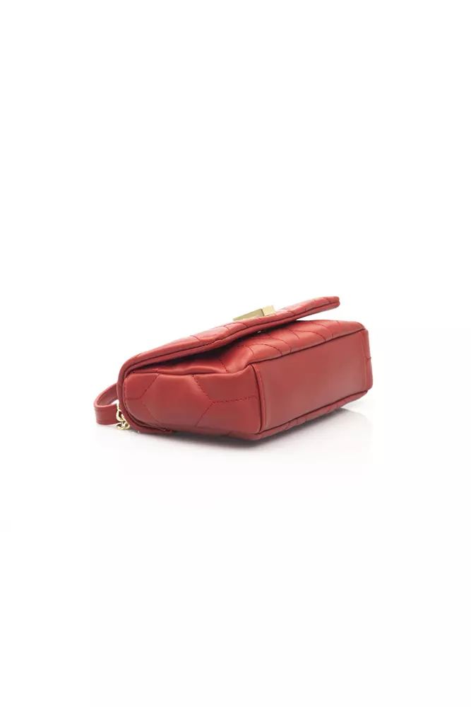 Baldinini Trend Chic Red Leather Shoulder Flap Bag with Golden Accents