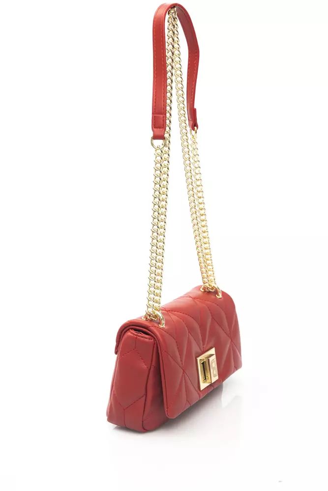 Baldinini Trend Chic Red Leather Shoulder Flap Bag with Golden Accents