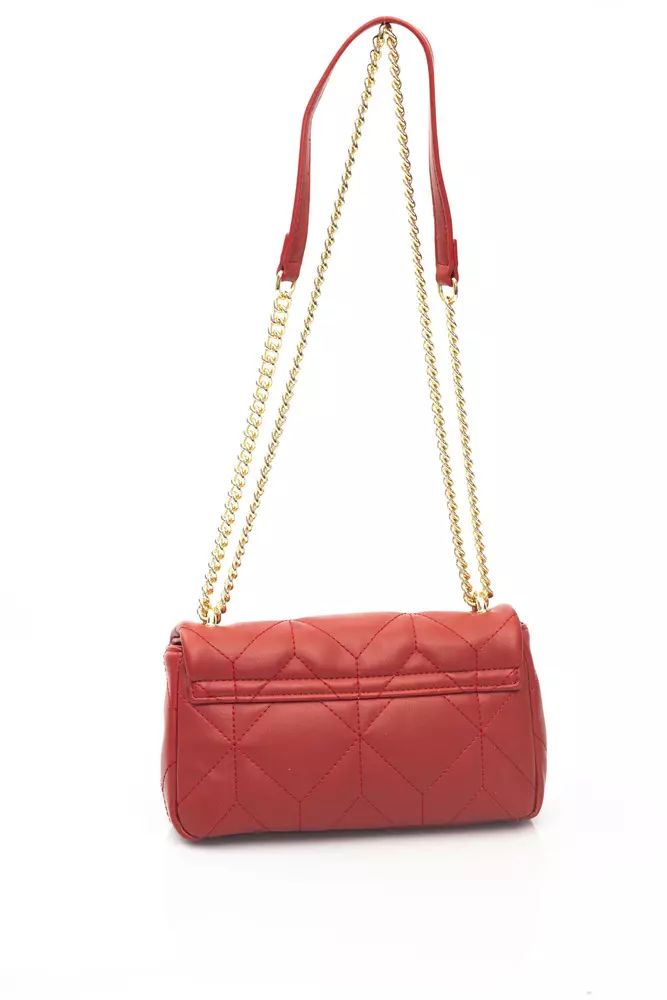 Baldinini Trend Chic Red Leather Shoulder Flap Bag with Golden Accents