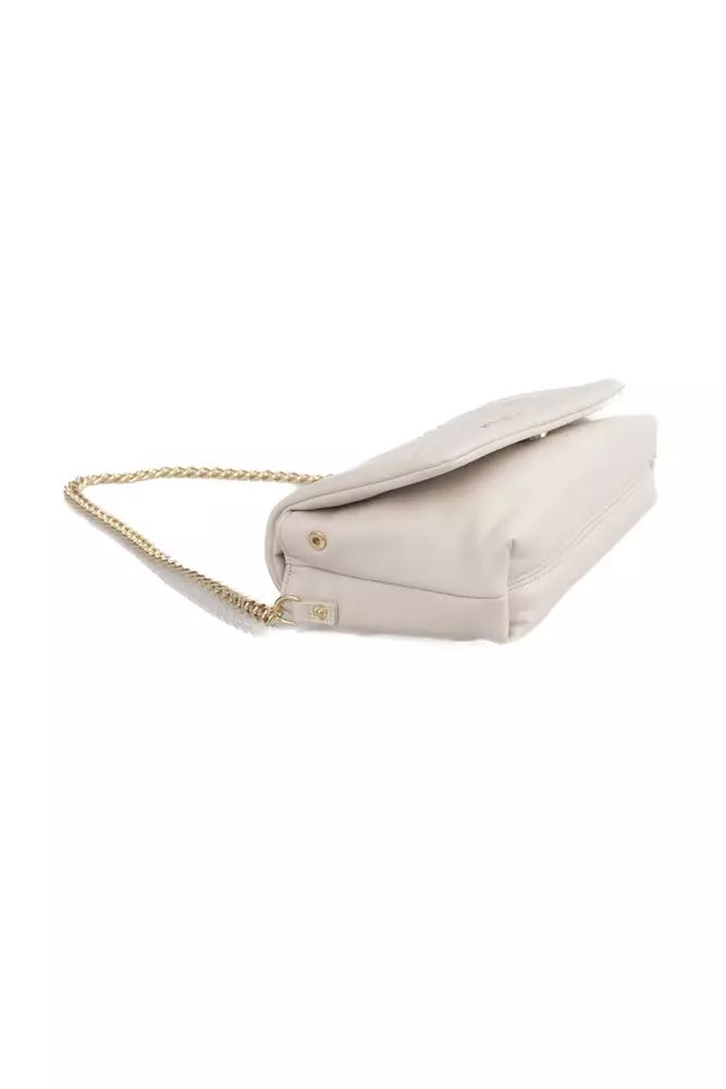 Baldinini Trend Elegant Beige Leather Shoulder Bag with Golden Accents