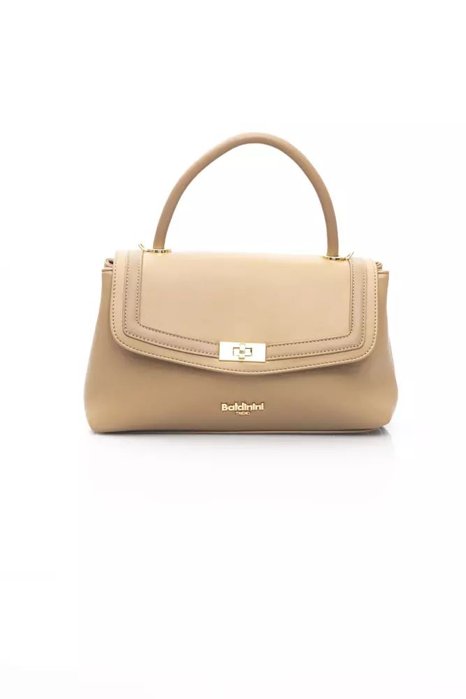 Baldinini Trend Chic Beige Shoulder Bag with Golden Accents