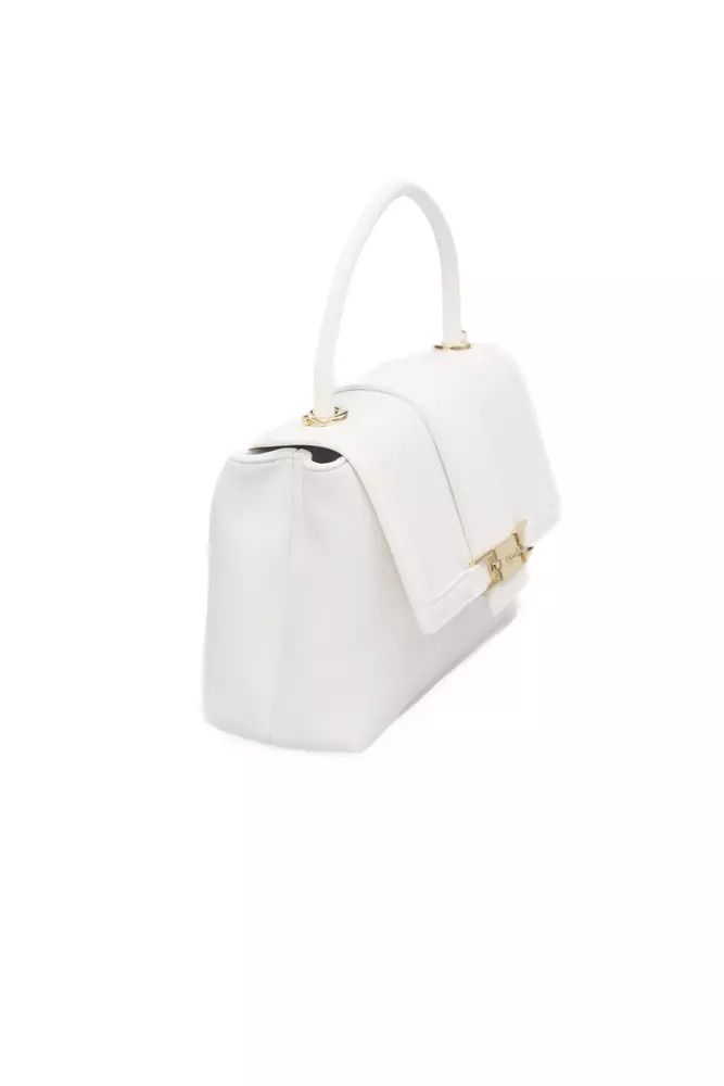 Baldinini Trend Elegant White Shoulder Flap Bag with Golden Accents