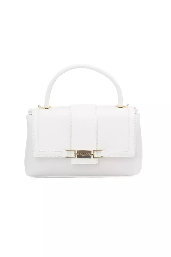 Baldinini Trend Elegant White Shoulder Flap Bag with Golden Accents