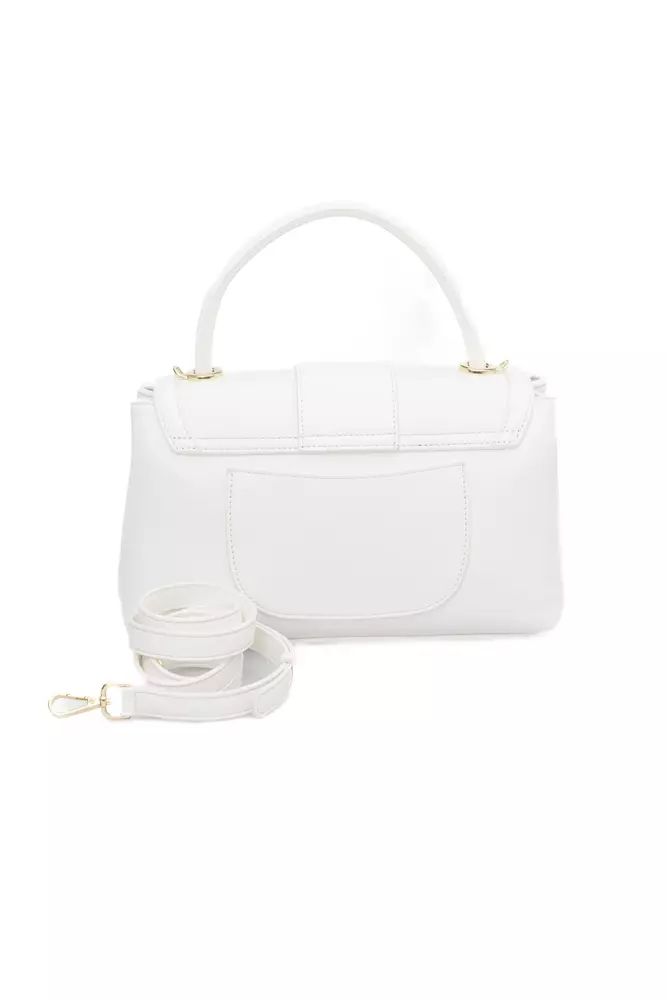 Baldinini Trend Elegant White Shoulder Flap Bag with Golden Accents